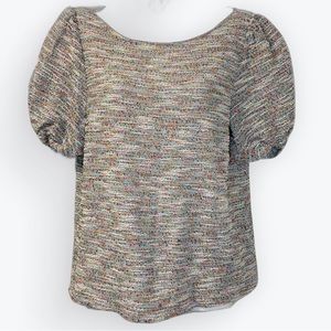 LOFT Multi Color Striped Capped Sleeve Tweed Top